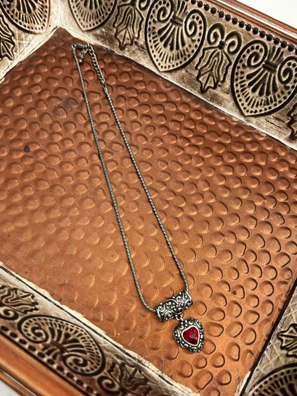 Sterling-Style Silver Pendant Necklace with Red Heart Gem